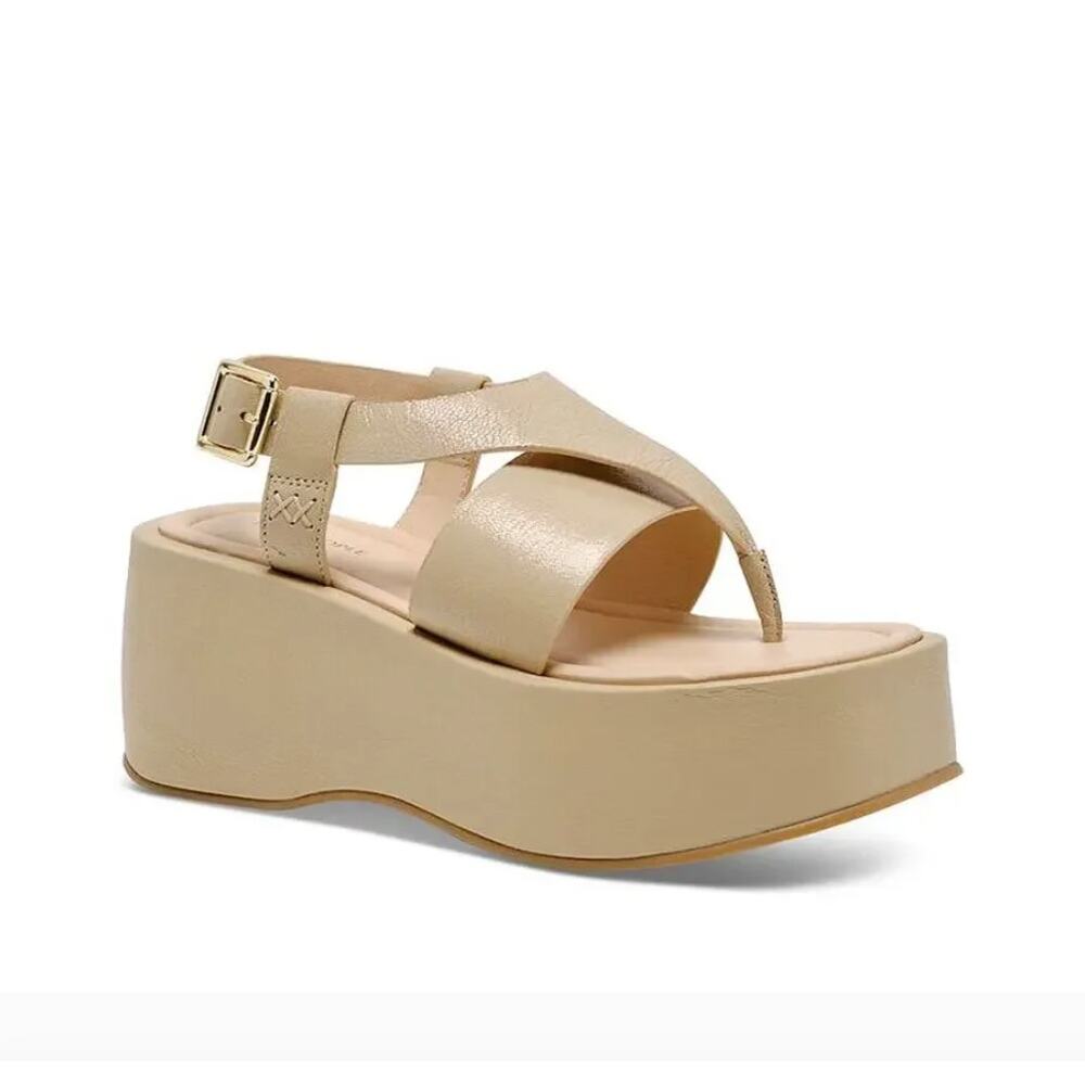 Free People Hold Tan Leather Platform Sandals Size 8
